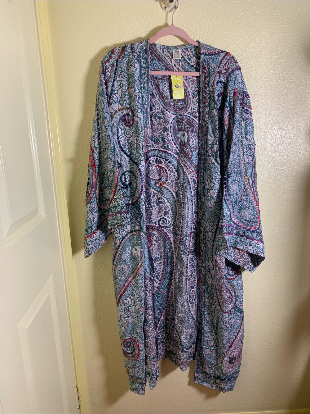 NWOT Raj Paisley Duster Cardigan in Blue, Purple & Pink, Size OS